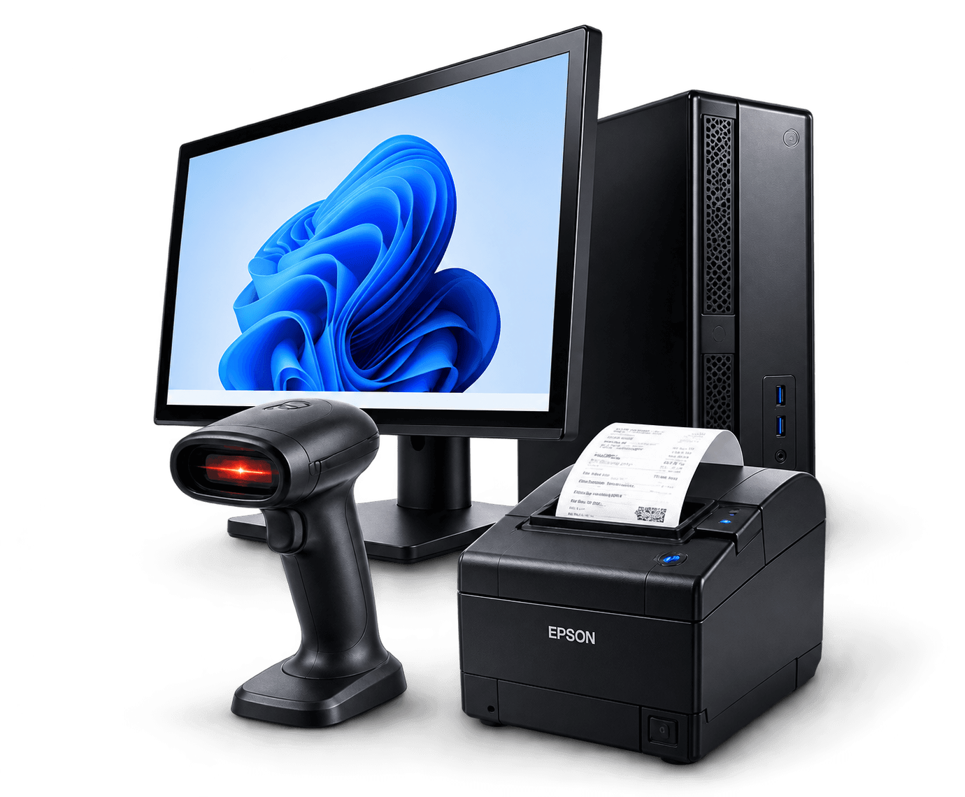 Computador, leitor de código de barras e impressora de cupom